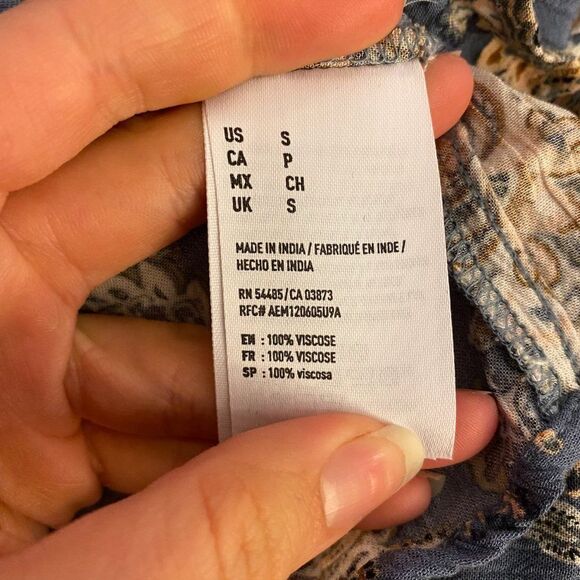 American Eagle Blue Boho Floral Romper with Tassel Tie - Size Small - Picture 6 of 9